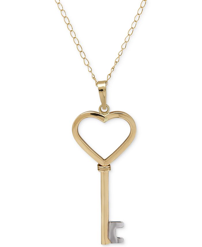 Macy's Key Heart-Top Pendant Necklace in 10k Gold with White Gold ...