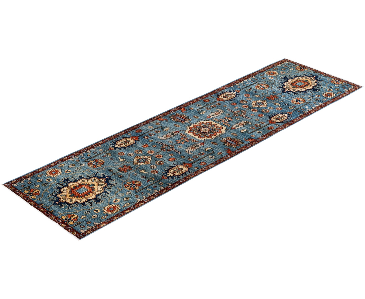 Adorn Hand Woven Rugs Serapi M1945 2'9''x9'10'' Runner Area Rug In Light Blue
