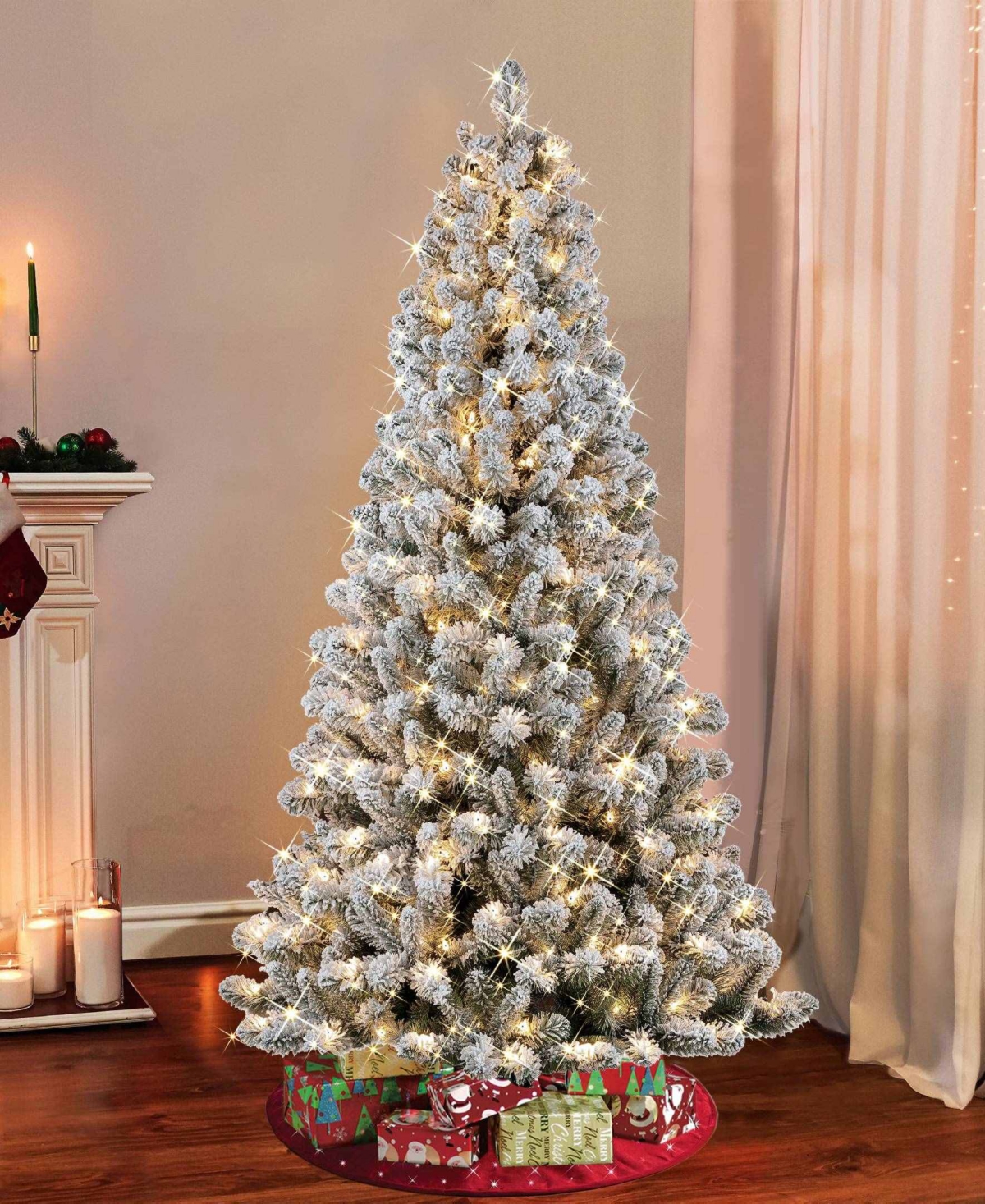 Puleo 6.5FT Pre-Lit Flocked Vancouver Pine Artificial Christmas Tree