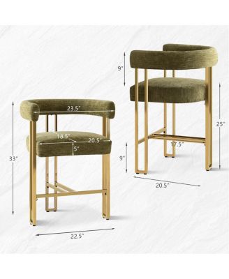 Set of 2 Counter Height Stools, 25" Upholstered Chairs with Gold Metal Legs, Curved Back and Armrests-Maison Boucle