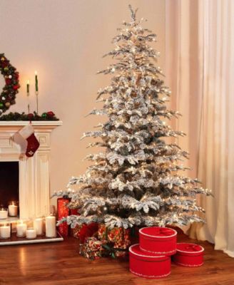 Puleo 7.5FT Pre-lit Arctic Fir Flocked Artificial Christmas Tree