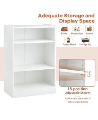 3-Tier Bookcase Open Display Rack Cabinet with Adjustable Shelves