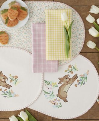 Spring Bunny Embellished Cotton Reversible Table Runner, 14"x72" 