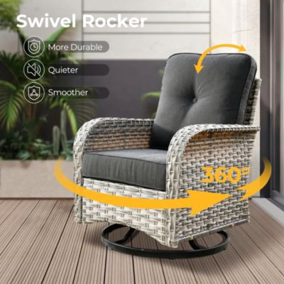 9 Pieces Outdoor Patio Furniture Set,Rattan Sectional Sofa Couch,Outside Coversation Set with Extra Deep Swivel Chairs and Solar Coffee Table for Porch Balcony Backyard Deck Poolside