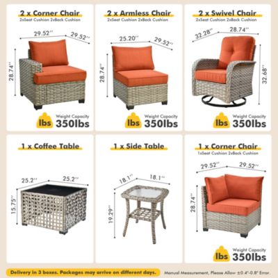 9 Pieces Outdoor Patio Furniture Set,Rattan Sectional Sofa Couch,Outside Coversation Set with Extra Deep Swivel Chairs and Solar Coffee Table for Porch Balcony Backyard Deck Poolside