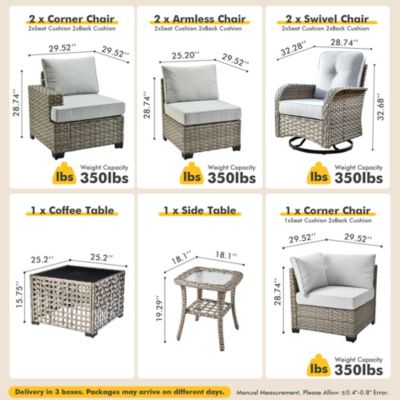 9 Pieces Outdoor Patio Furniture Set,Rattan Sectional Sofa Couch,Outside Coversation Set with Extra Deep Swivel Chairs and Solar Coffee Table for Porch Balcony Backyard Deck Poolside