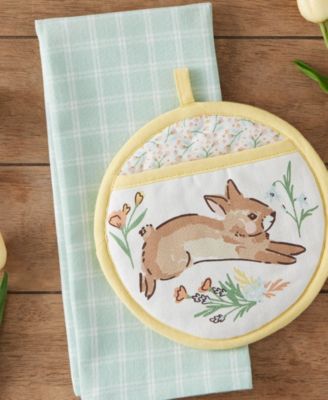 Spring Bunny Cotton Potholder and Dishtowel Gift Set
