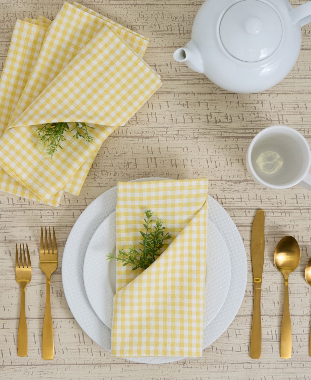 Design Imports Sundress Yellow Gingham Cotton Napkins, Set Of 4 In Yellow