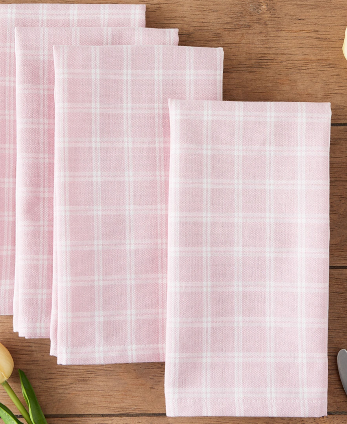 Design Imports Lilac Windowpane Plaid Cotton Napkins, Set Of 4 In Pink