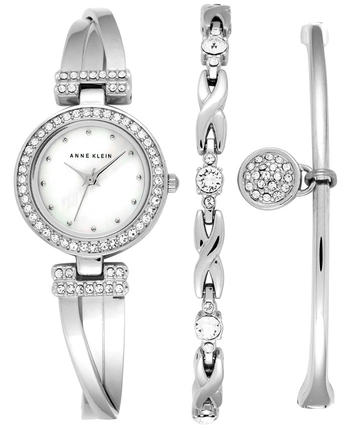 Anne Klein Women's Crystal Accent Bangle Bracelet Watch & Bracelets Set ...