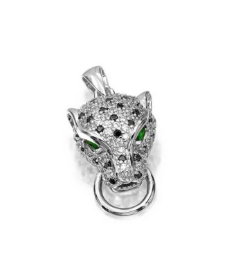 Art Deco Style Panther Pendant Necklace with Green Eye CZ Cubic Zirconia
