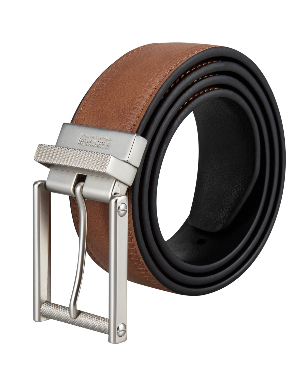 Kenneth Cole Reaction Men's 2-in-1 Modern Reversible Stretch Casual Belt In Cognac,black