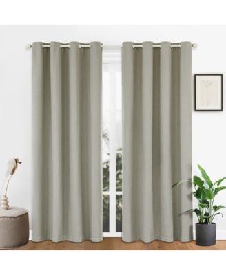 100% Blackout Linen Blend Texture Grommet Curtain Pair(2 Panels)