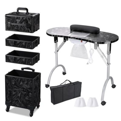 Folding Manicure Nail Table 4in1 Rolling Makeup Train Case CB Dusk