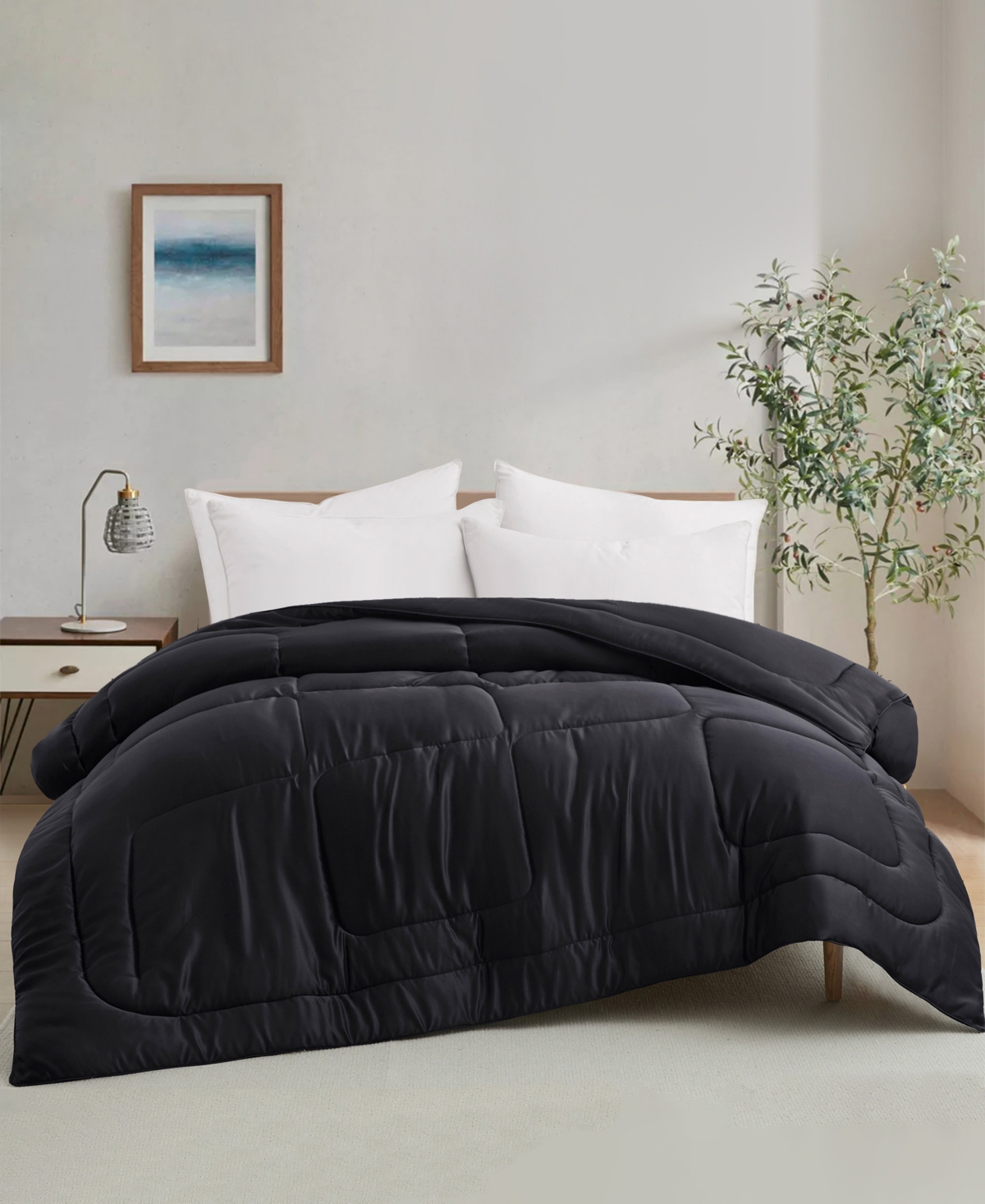 Unikome Soft Silky All Season Down Alternative Comforter, Twin In Black