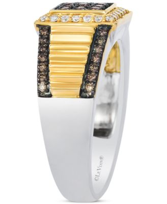 Chocolatier&reg; Men's Chocolate Diamond & Vanilla Diamond Square Cluster Ribbed Ring (1/2 ct. t.w.) in 14k Gold & Sterling Silver