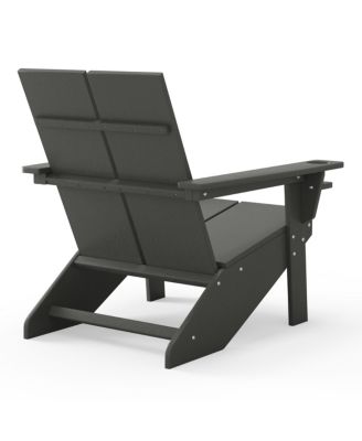 Outdoor 4-Piece HDPE Modern Adirondack Chairs Set with Folding Patio Ottomans and Cup Holder