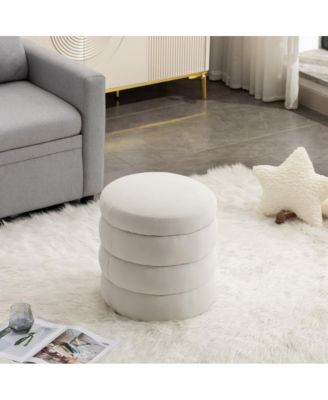 Round Velvet Ottoman Footstool, Small Upholstered Stool for Bedroom, Living Room, or Vanity, Modern Accent Seat-The Pop Home