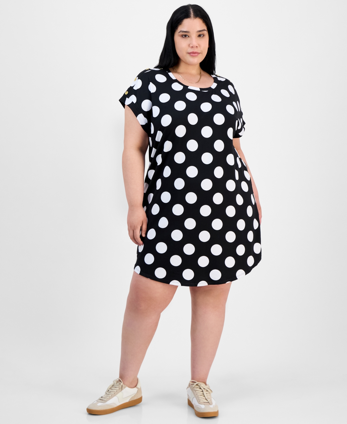 Full Circle Trends Trendy Plus Size Button-shoulder Dress
