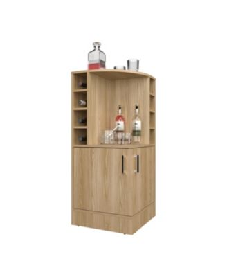 norwich Bar Cabinet, 2 Doors, 8 Wine Bottle Compartments, Natural Oak
