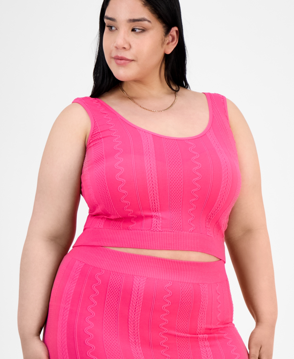 Full Circle Trends Trendy Plus Size Mixed Stitch Crop Top & Bike Shorts Set