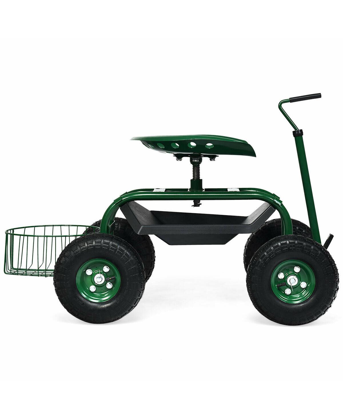 Extendable Handle Garden Cart Rolling Wagon Scooter - Green