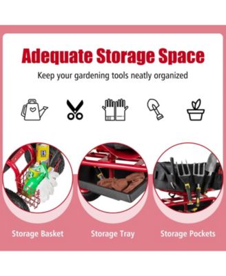  16.5&amp;#x22;-20.5&amp;#x22; Rolling Garden Cart with Height Adjustable Swivel Seat and Storage Basket