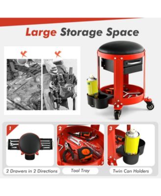 Rolling Mechanic Stool with Removable Padded Seat and Drawers