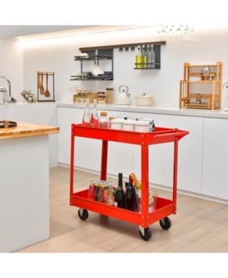 Heavy-Duty Metal Frame 2-Tier Utility Cart with Handle