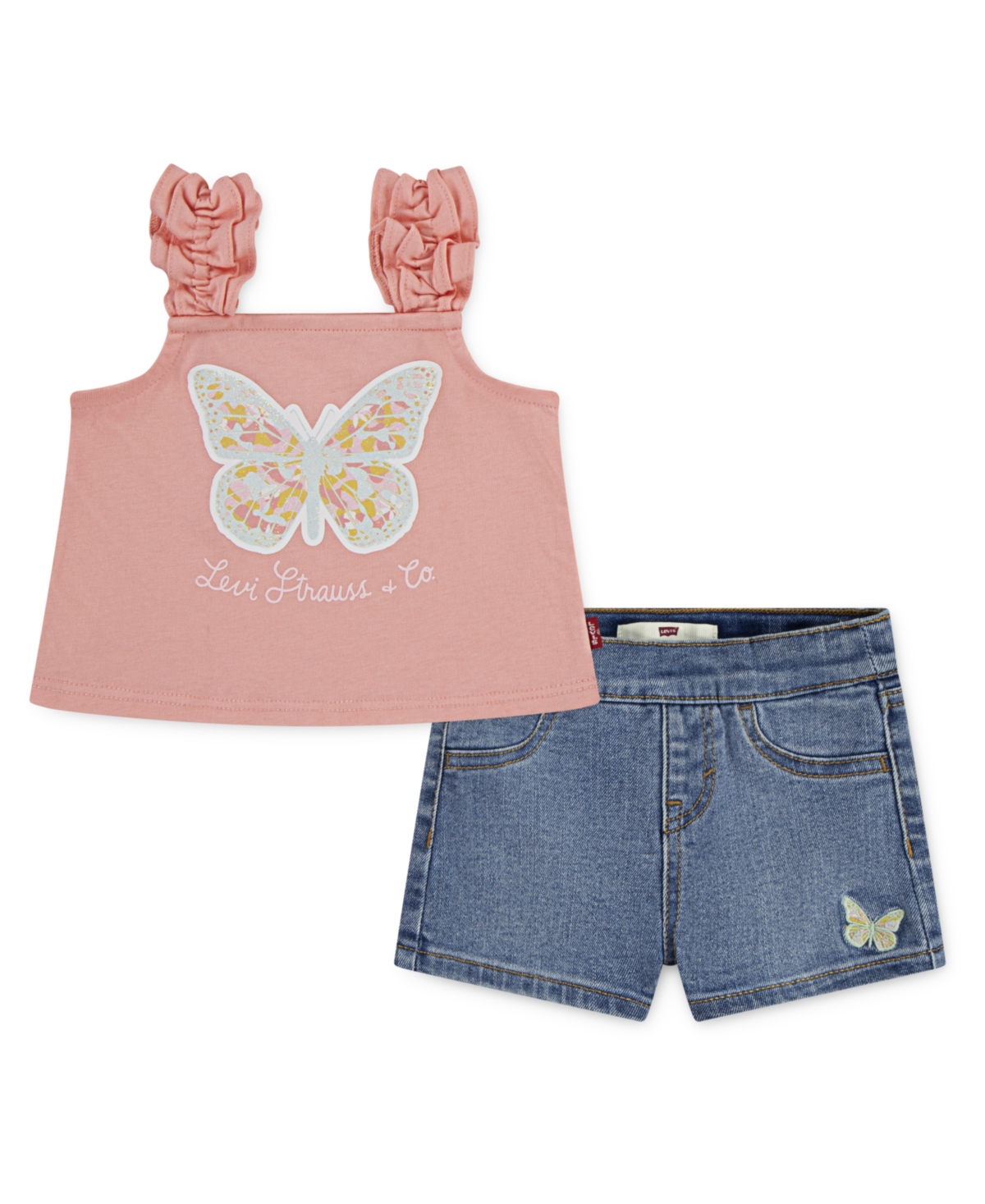 Levi's Little Girls 2-piece Ruffle Strap Tank And Shorts Set