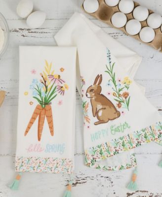 Spring Bunny Cotton Dishtowels Set, 18"x28"
