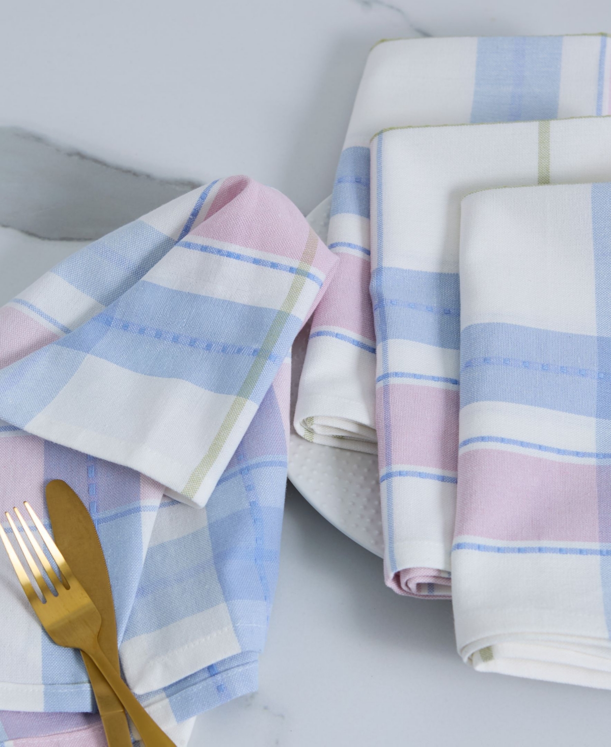 Design Imports Oh Hoppy Day Plaid Cotton Napkins, Set Of 4 In Blue