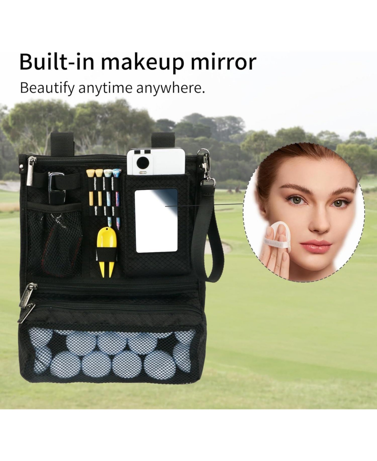 Wosofe Golf Cart Hanging Bag Lightweight Folding Storage Portable Accessories with Adjustable Strap 1 Divot Tool and 4 Tees Unisex