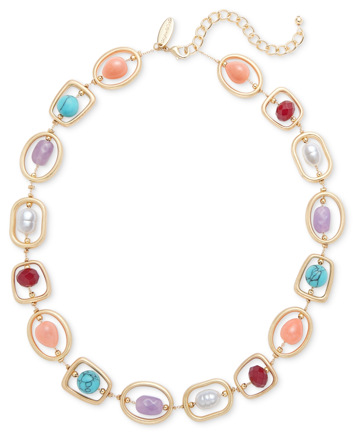 Gold-Tone Mixed Stone Orbital Collar Necklace, 18" + 3" extender, Exclusively at Macy's - Multi