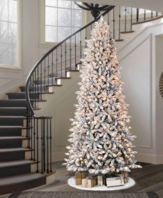 Puleo 9FT Pre-Lit Slim Flocked Franklin Fir Artificial Christmas Tree