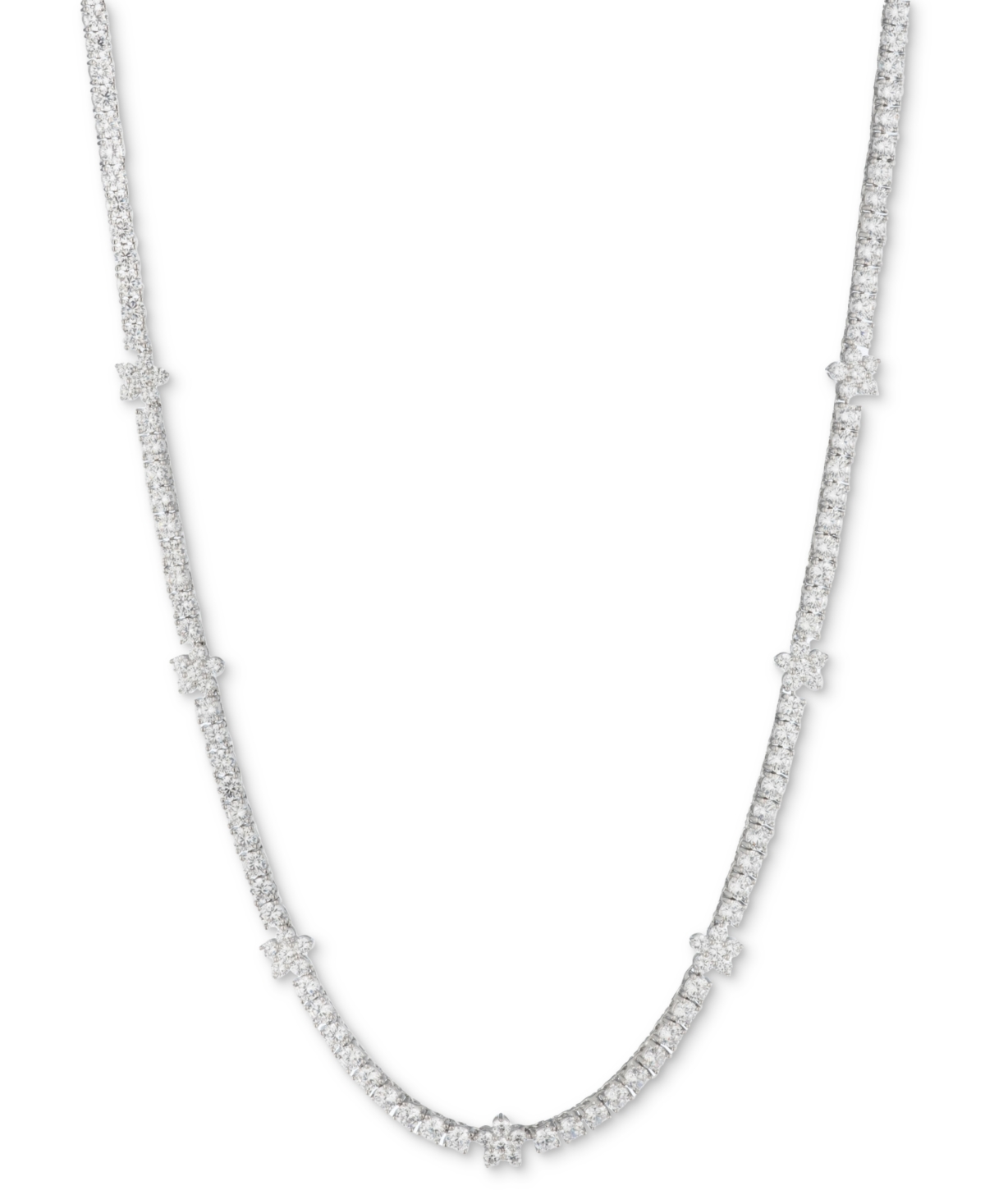 Silver-Tone Crystal Flower Collar Necklace, 16" + 3" extender - Crystal White