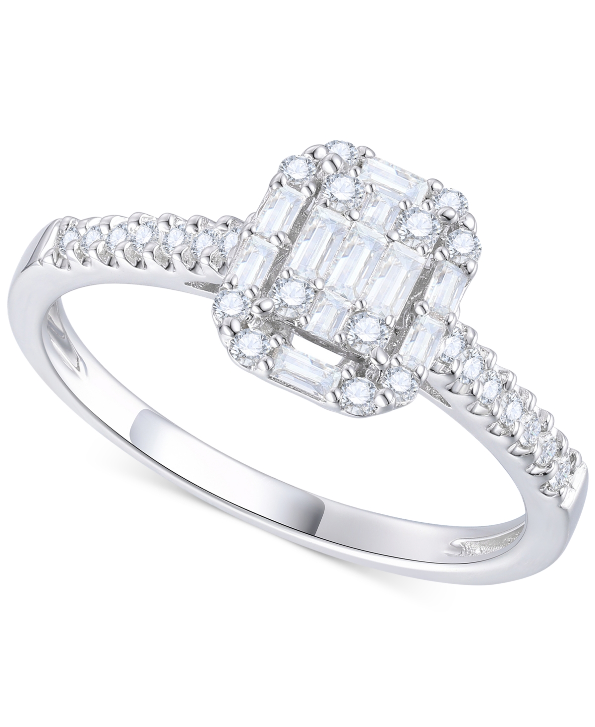 Macy's Diamond Emerald Shaped Halo Cluster Engagement Ring (3/8 Ct. T.w.) In 14k White Gold In White Gold
