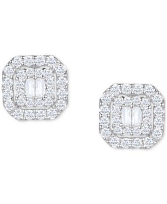 Diamond Round & Baguette Cluster Stud Earrings (1/2 ct. t.w.) in 14k White or Yellow Gold