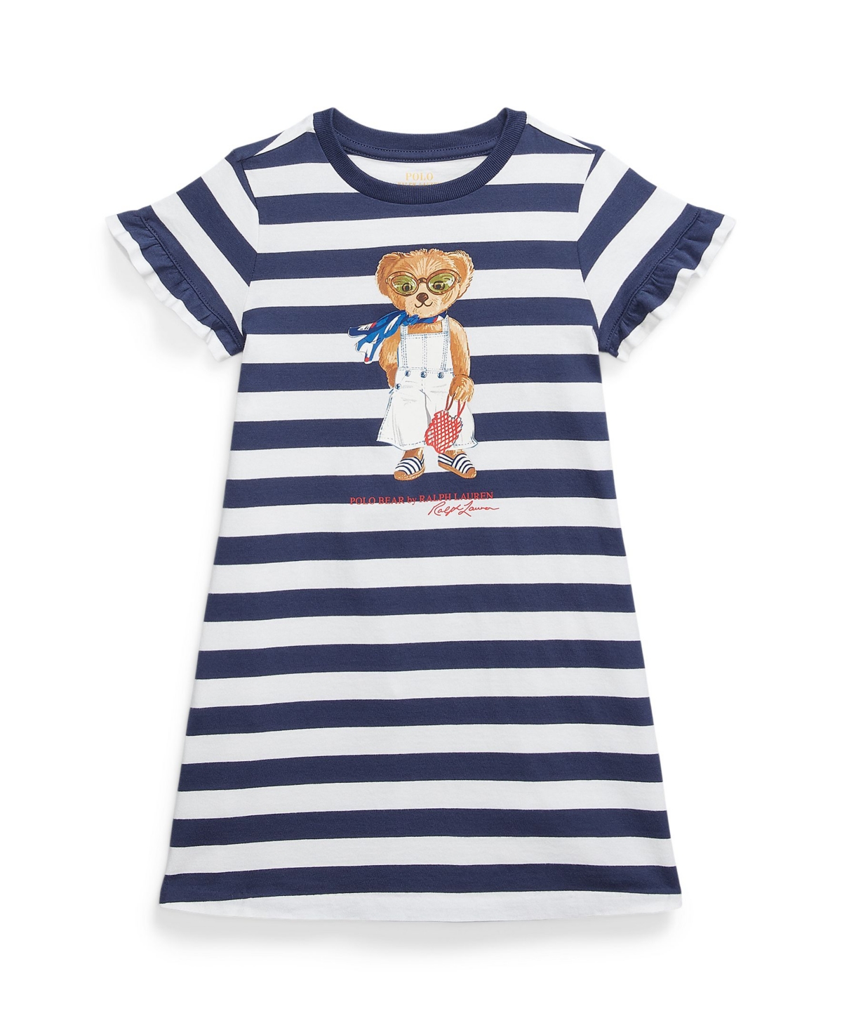 Polo Ralph Lauren Striped Polo Bear Cotton Tee Dress In Navy
