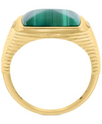 EFFY&reg; Men's Malachite & Diamond Accent Cushion Textured Ring in 14k Gold