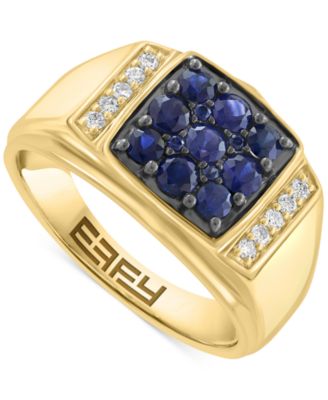 EFFY Collection - Men's Sapphire (1-1/10 ct. t.w.) & Diamond (1/8 ct. t.w.) Cluster Ring in 14k Gold