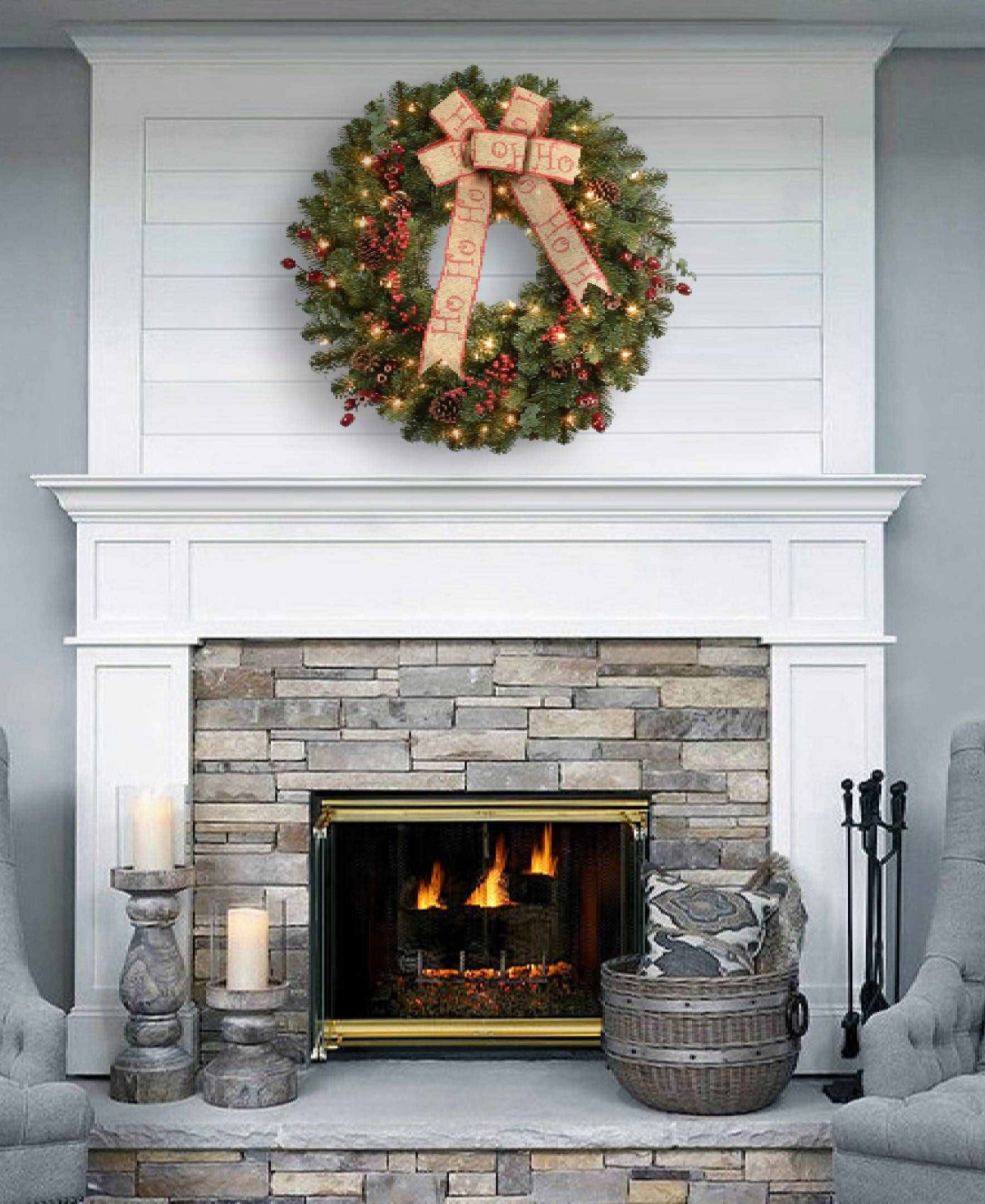 Puleo International 30 inch Prelit Premium Decorated wreath with 70 Clear Incandescent Lights