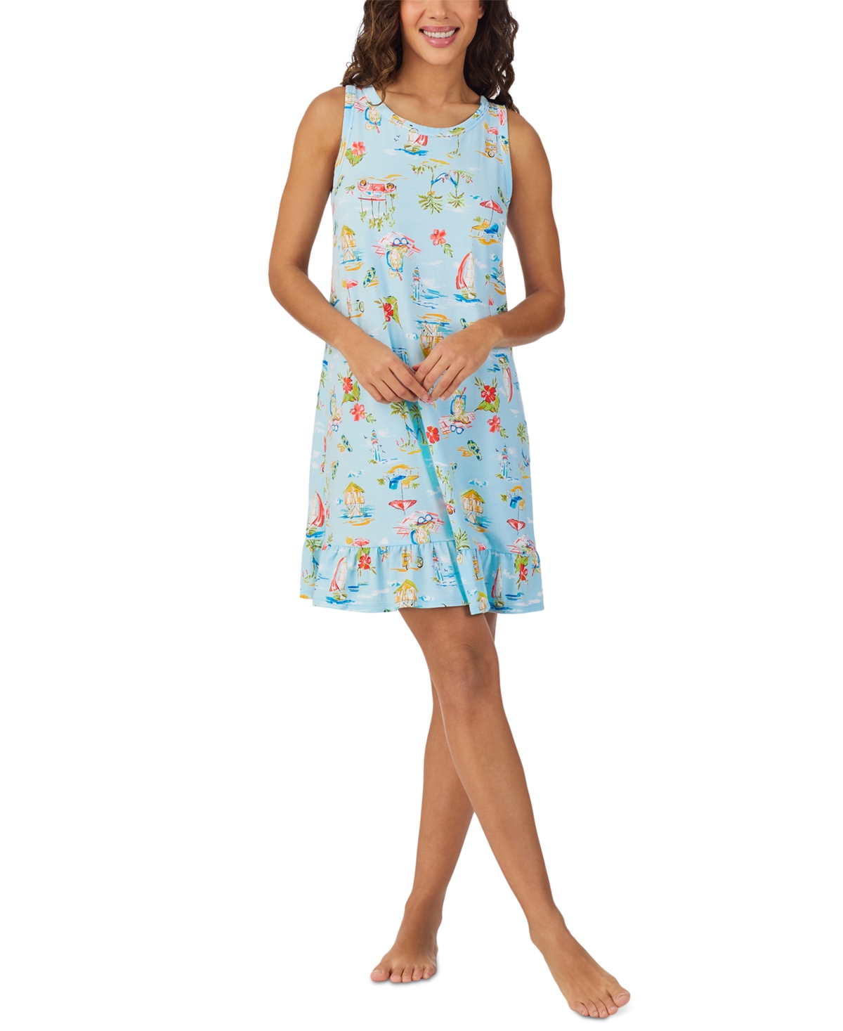 Women's Sleeveless Ruffled-Hem Chemise - Aqua