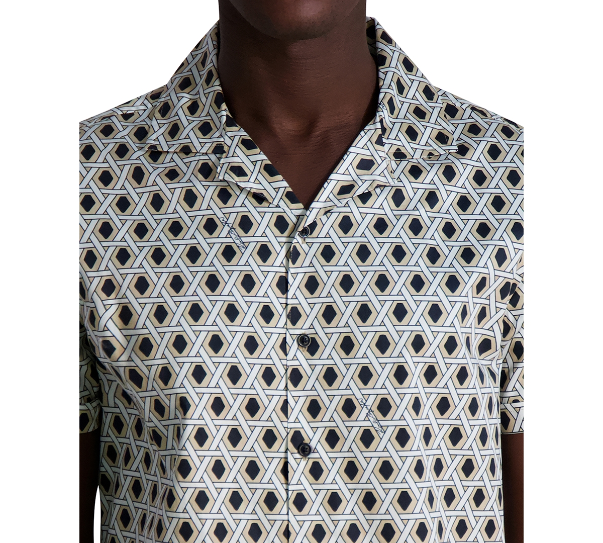 Karl Lagerfeld Men's Regular-fit Geometric Button-down Camp Shirt In White