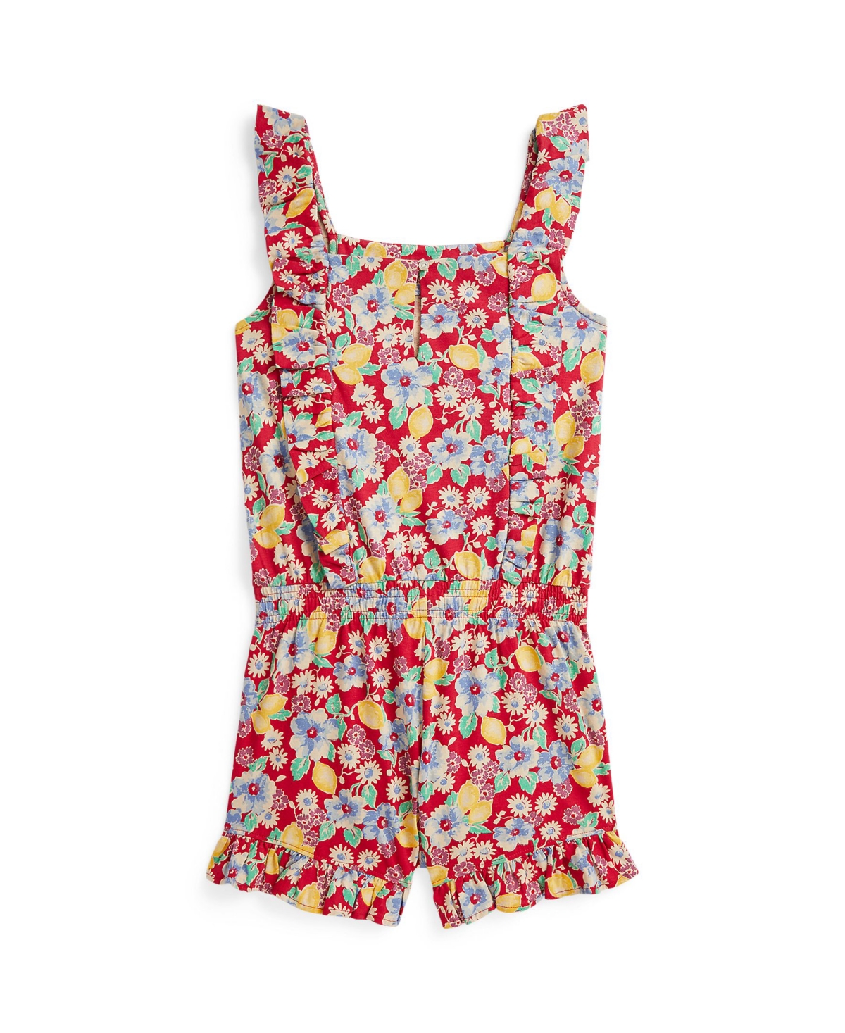 Polo Ralph Lauren Big Girls Floral Ruffled Jersey Romper In Red