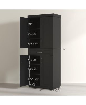 Kitchen Pantry with Doors and Drawer, Adjustable Shelves