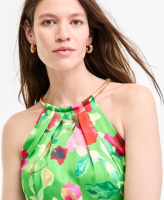 Women's Chain-Trim-Neck Sleeveless Sheath Dress