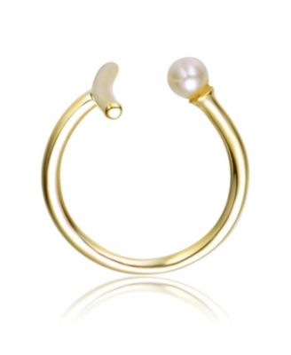 14K Gold Plated Pearl Assymetrical Open Ring