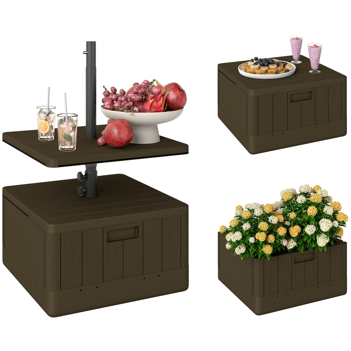 Patio Umbrella Base with Table, Weighted Umbrella Sd, - Brown