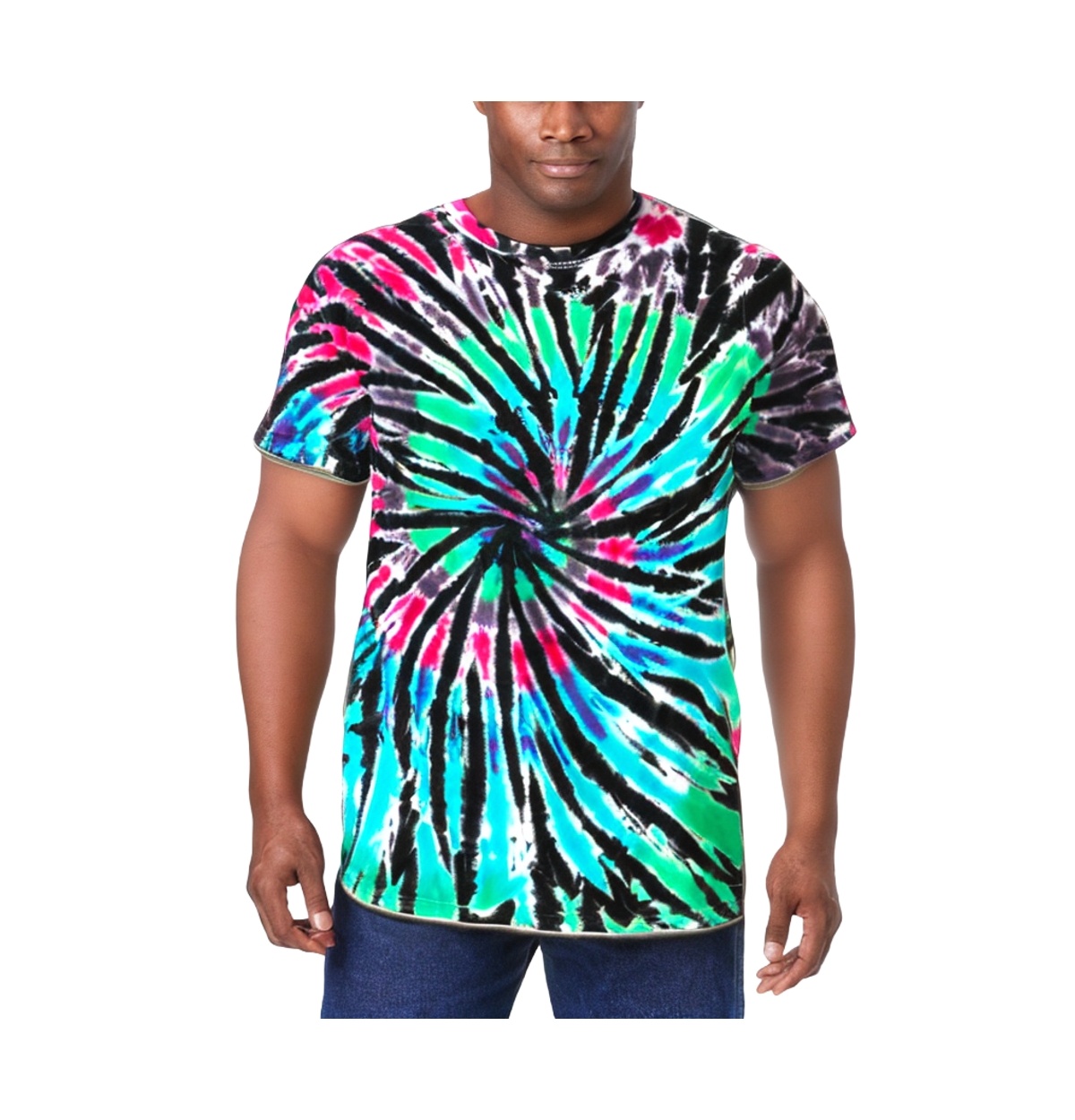 Big & Tall Lightweight Longer-Length Tie-Dye Crewneck Tee - Black tie dye